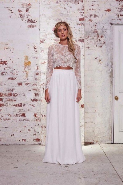 Crop top bruidsjurk Boho trouwjurk